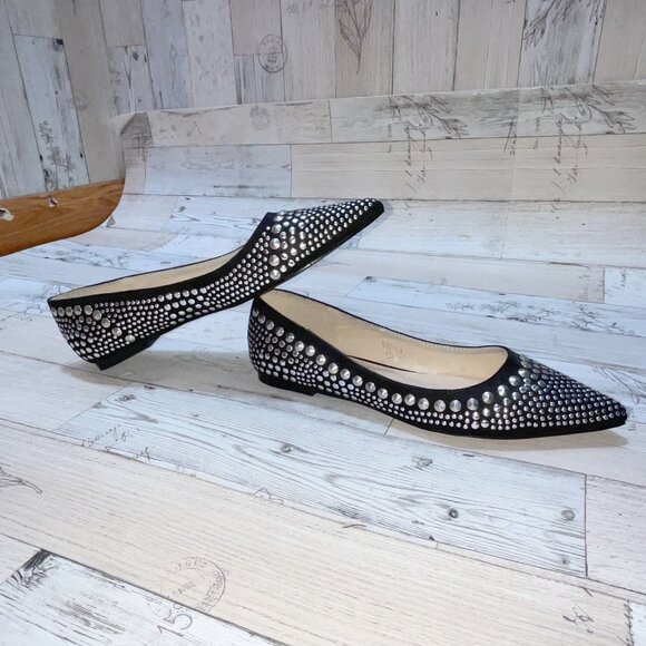 Guilty Soles Stella Black and Silver Studded Flats - Picture 3 of 5